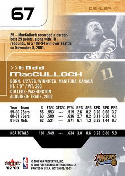 2002-03 Fleer Hot Shots #67 Todd MacCulloch Back