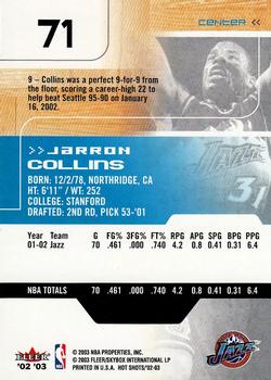 2002-03 Fleer Hot Shots #71 Jarron Collins Back
