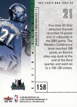 2002-03 Fleer Hot Shots #158 Kevin Garnett Back