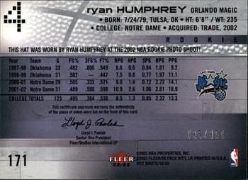 2002-03 Fleer Hot Shots #171 Ryan Humphrey Back