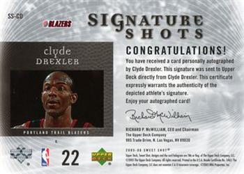 2005-06 Upper Deck Sweet Shot - Signature Shots #SS-CD Clyde Drexler Back