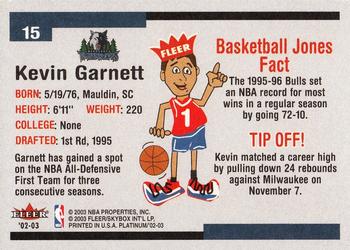 2002-03 Fleer Platinum #15 Kevin Garnett Back