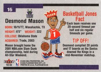 2002-03 Fleer Platinum #16 Desmond Mason Back