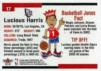 2002-03 Fleer Platinum #17 Lucious Harris Back