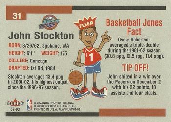 2002-03 Fleer Platinum #31 John Stockton Back