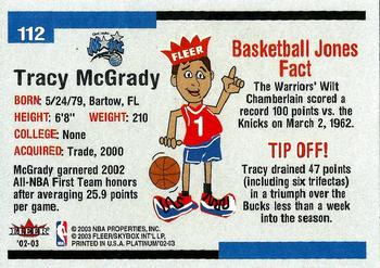 2002-03 Fleer Platinum #112 Tracy McGrady Back