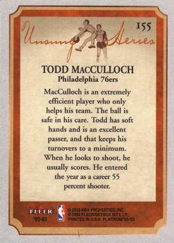 2002-03 Fleer Platinum #155 Todd MacCulloch Back