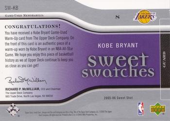 2005-06 Upper Deck Sweet Shot - Sweet Swatches #SW-KB Kobe Bryant Back