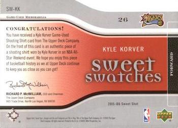 2005-06 Upper Deck Sweet Shot - Sweet Swatches #SW-KK Kyle Korver Back