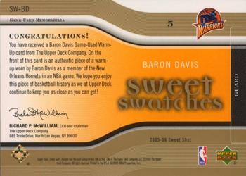 2005-06 Upper Deck Sweet Shot - Sweet Swatches Gold #SW-BD Baron Davis Back