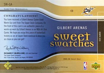 2005-06 Upper Deck Sweet Shot - Sweet Swatches Gold #SW-GA Gilbert Arenas Back