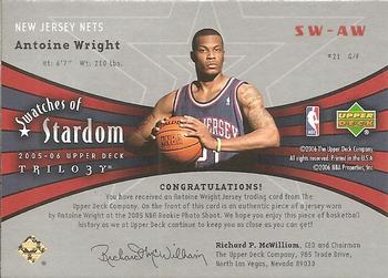 2005-06 Upper Deck Trilogy - Swatches of Stardom #SW-AW Antoine Wright Back