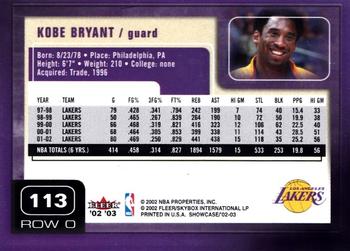 2002-03 Fleer Showcase #113 Kobe Bryant Back