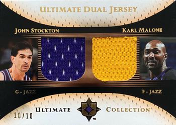 2005-06 Upper Deck Ultimate Collection - Ultimate Dual Jerseys Gold #DJ-SM John Stockton / Karl Malone Front