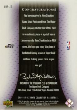 2005-06 Upper Deck Ultimate Collection - Ultimate Game Jersey Patches #UJP-JS John Stockton Back