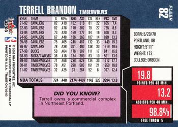 2002-03 Fleer Tradition #82 Terrell Brandon Back