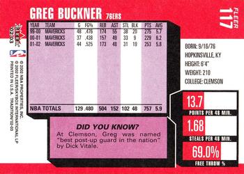 2002-03 Fleer Tradition #117 Greg Buckner Back