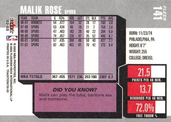 2002-03 Fleer Tradition #141 Malik Rose Back