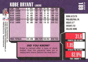 2002-03 Fleer Tradition #189 Kobe Bryant Back