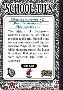2002-03 Fleer Tradition - School Ties #9ST Dikembe Mutombo / Alonzo Mourning / Allen Iverson Back