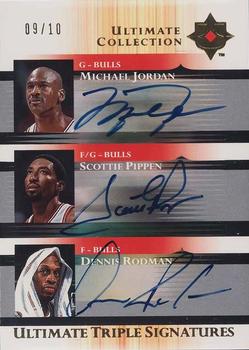 2005-06 Upper Deck Ultimate Collection - Ultimate Signatures Triple #TS-JPR Michael Jordan / Scottie Pippen / Dennis Rodman Front