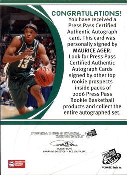 2006 Press Pass - Autographs Bronze #NNO Maurice Ager Back