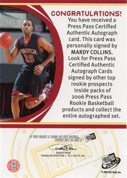2006 Press Pass - Autographs Blue #NNO Mardy Collins Back