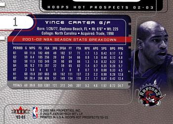 2002-03 Hoops Hot Prospects #1 Vince Carter Back