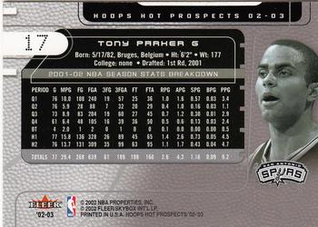 2002-03 Hoops Hot Prospects #17 Tony Parker Back