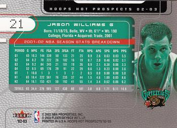 2002-03 Hoops Hot Prospects #21 Jason Williams Back
