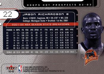 2002-03 Hoops Hot Prospects #22 Jason Richardson Back