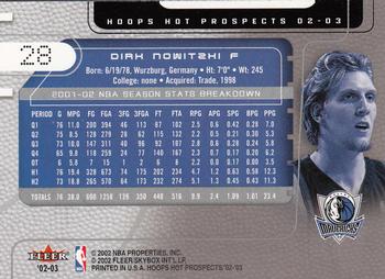 2002-03 Hoops Hot Prospects #28 Dirk Nowitzki Back