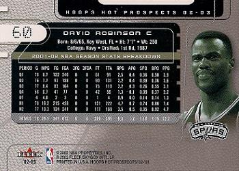 2002-03 Hoops Hot Prospects #60 David Robinson Back