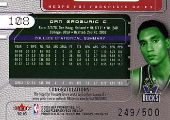 2002-03 Hoops Hot Prospects #108 Dan Gadzuric Back
