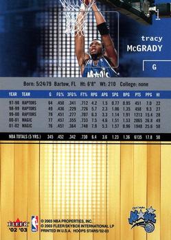 2002-03 Hoops Stars #1 Tracy McGrady Back
