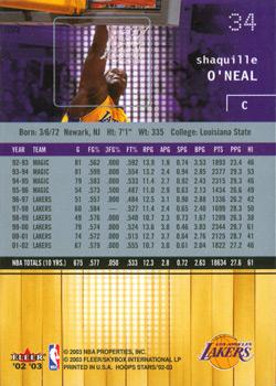 2002-03 Hoops Stars #34 Shaquille O'Neal Back