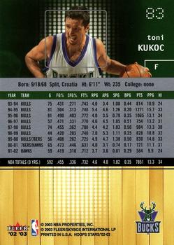 2002-03 Hoops Stars #83 Toni Kukoc Back