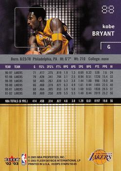 2002-03 Hoops Stars #88 Kobe Bryant Back