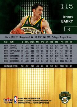 2002-03 Hoops Stars #115 Brent Barry Back