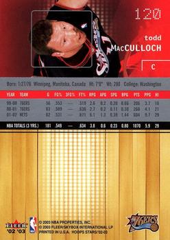 2002-03 Hoops Stars #120 Todd MacCulloch Back