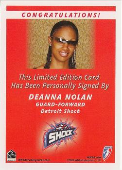 2006 Rittenhouse WNBA - Autographs #NNO Deanna Nolan Back