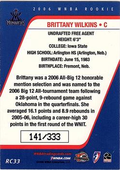 2006 Rittenhouse WNBA - Rookies #RC33 Brittany Wilkins Back
