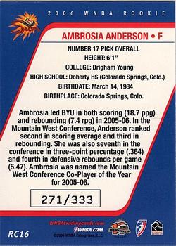 2006 Rittenhouse WNBA - Rookies #RC16 Ambrosia Anderson Back