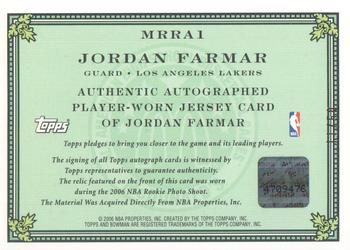 2006-07 Bowman - McDonald's All-American Rookie Relics Autographed #MRRA1 Jordan Farmar Back