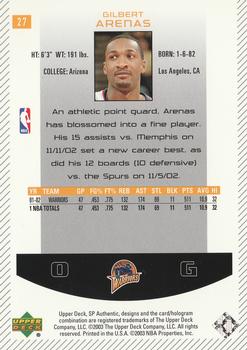 2002-03 SP Authentic #27 Gilbert Arenas Back