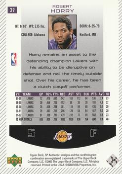 2002-03 SP Authentic #39 Robert Horry Back
