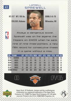 2002-03 SP Authentic #63 Latrell Sprewell Back