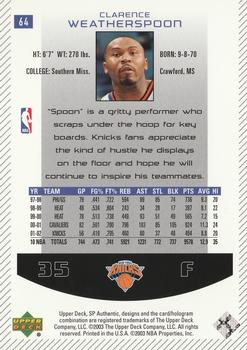 2002-03 SP Authentic #64 Clarence Weatherspoon Back