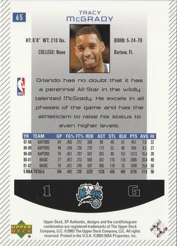 2002-03 SP Authentic #65 Tracy McGrady Back