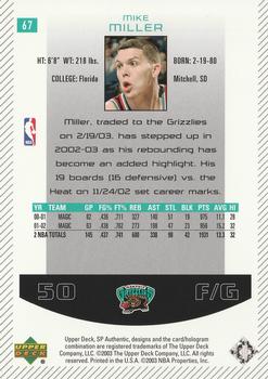 2002-03 SP Authentic #67 Mike Miller Back